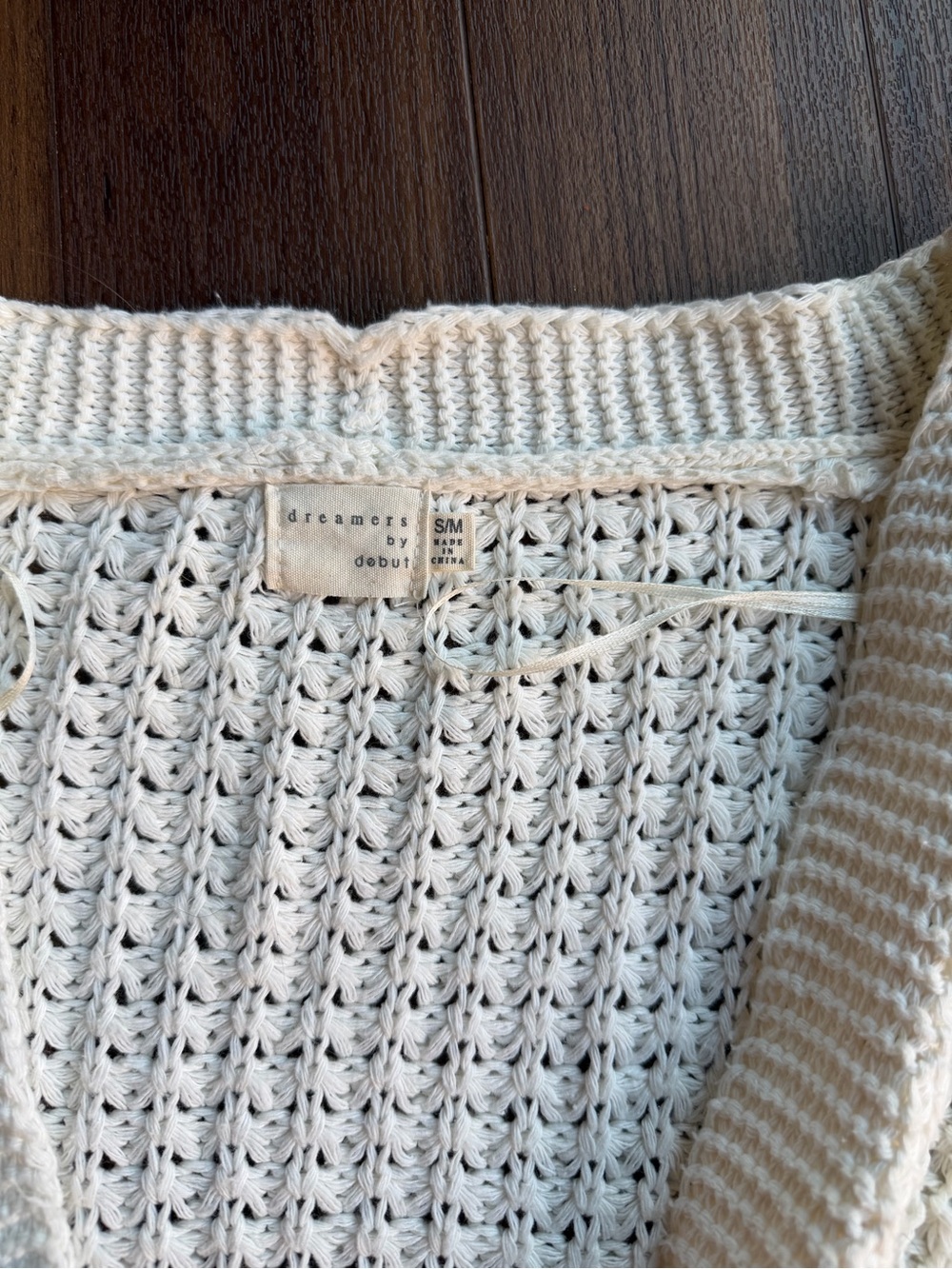 Cream Crochet-Sleeve Open Front Cardigan with Multicolor Accents - Picture 3 of 4